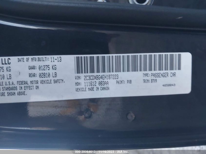 2014 Dodge Charger Se VIN: 2C3CDXBG4EH187223 Lot: 38064613