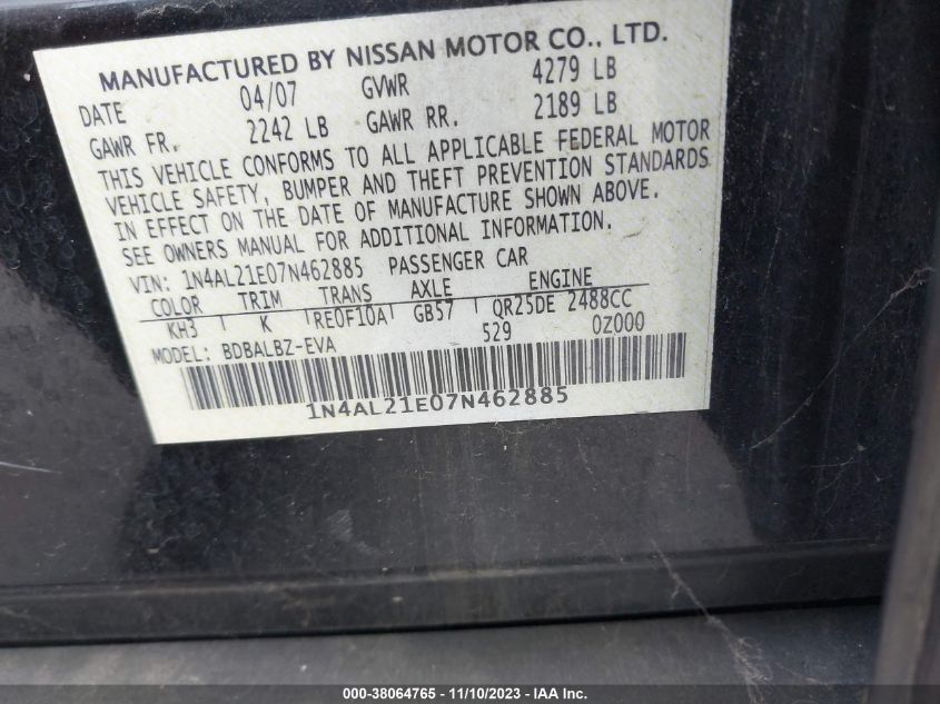 1N4AL21E07N462885 2007 Nissan Altima 2.5 S