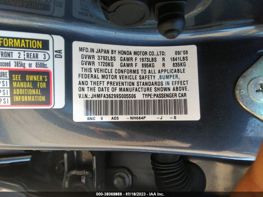 JHMFA36299S005506 2009 Honda Civic Hybrid