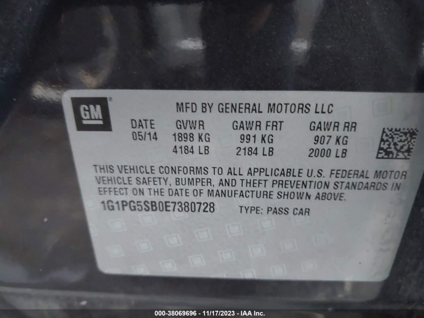 2014 Chevrolet Cruze Ltz VIN: 1G1PG5SB0E7380728 Lot: 38069696