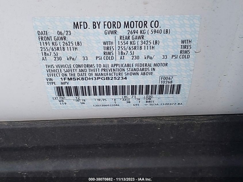 1FMSK8DH3PGB25234 2023 Ford Explorer Xlt