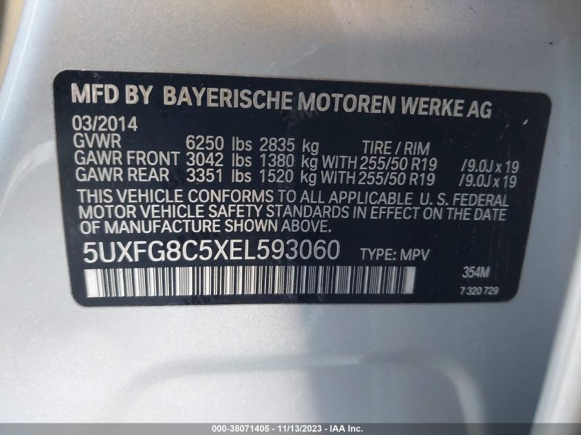 VIN 5UXFG8C5XEL593060 2014 BMW X6, Xdrive50I no.9