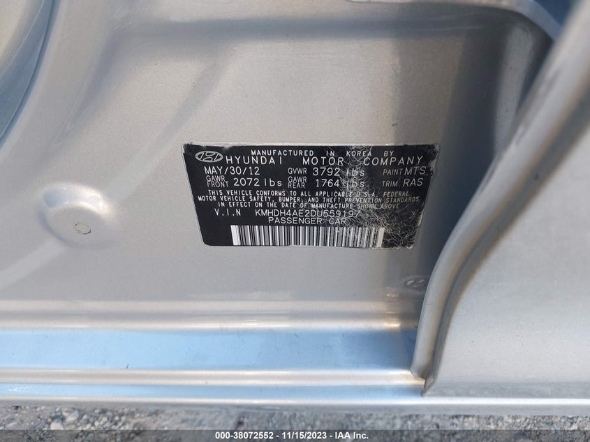 2013 Hyundai Elantra Gls (Ulsan Plant) VIN: KMHDH4AE2DU559197 Lot: 38072552