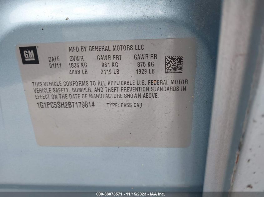 2011 Chevrolet Cruze Ls VIN: 1G1PC5SH2B7179814 Lot: 38073571