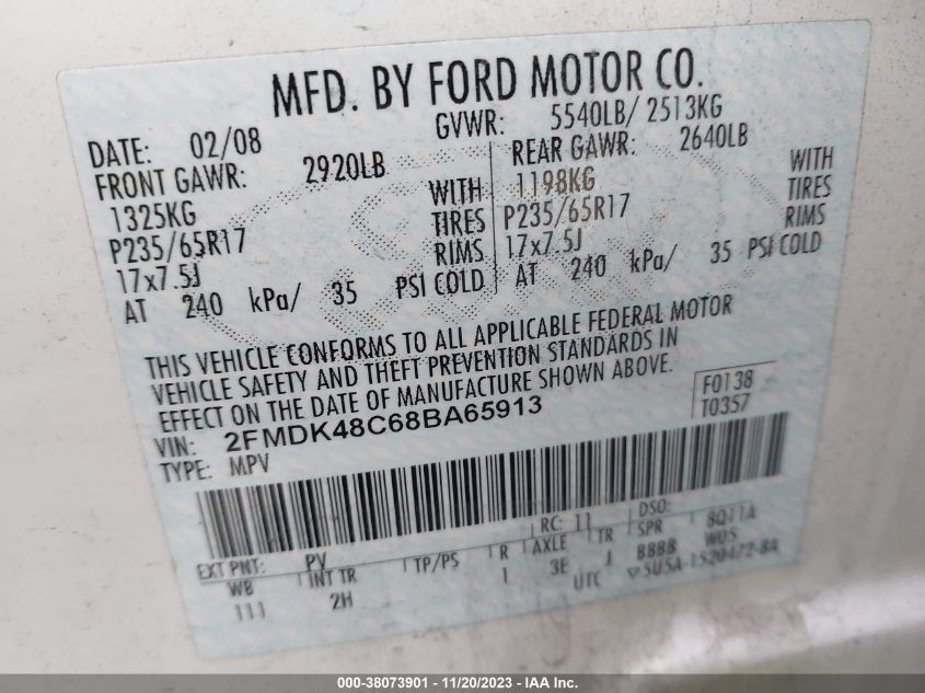 2FMDK48C68BA65913 2008 Ford Edge Sel