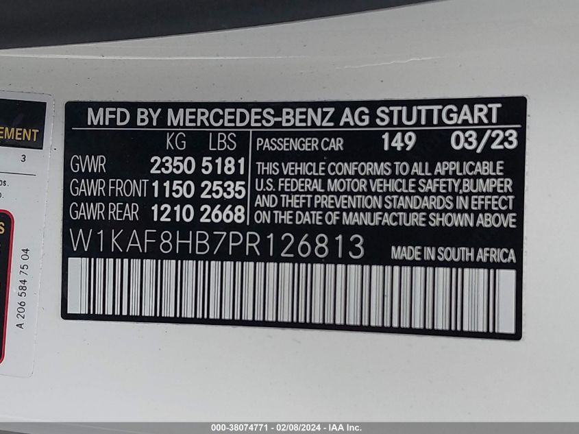 2023 Mercedes-Benz Amg C 43 4Matic VIN: W1KAF8HB7PR126813 Lot: 38074771