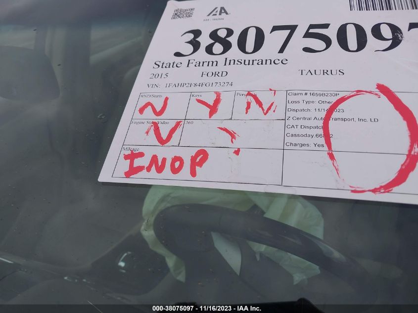 2015 Ford Taurus Limited VIN: 1FAHP2F84FG173274 Lot: 38075097
