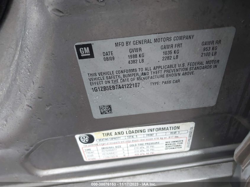 2010 Chevrolet Malibu Ls VIN: 1G1ZB5EB7A4122107 Lot: 38076153