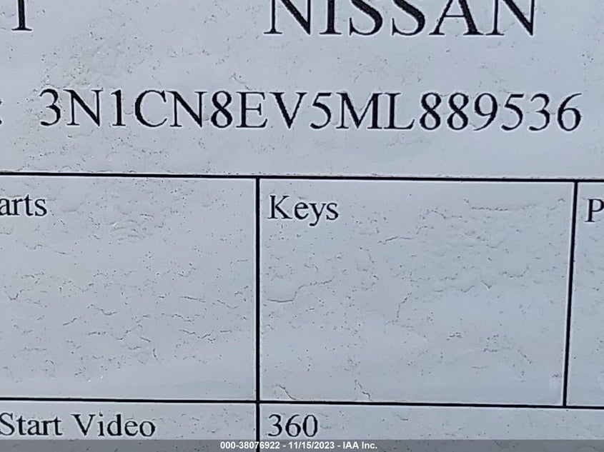 2021 Nissan Versa Sv Xtronic Cvt VIN: 3N1CN8EV5ML889536 Lot: 38076922