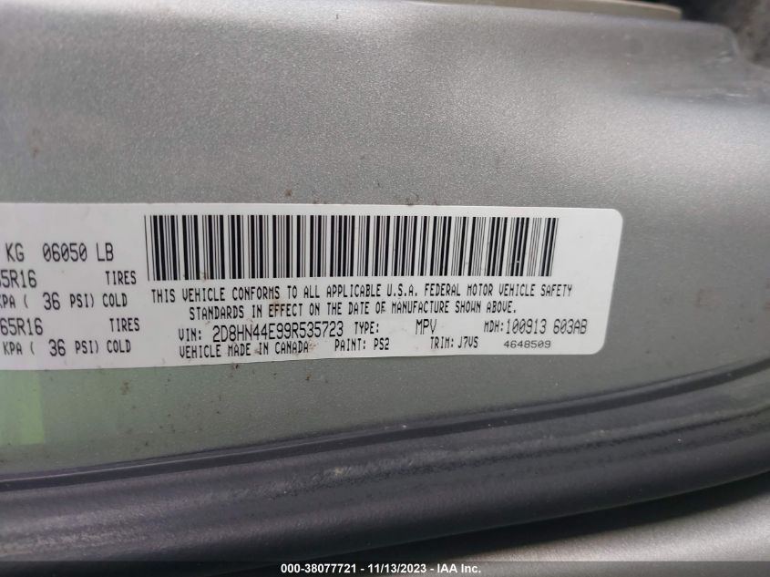 2009 Dodge Grand Caravan Se VIN: 2D8HN44E99R535723 Lot: 38077721