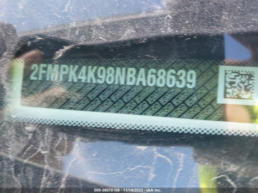 2022 Ford Edge Titanium VIN: 2FMPK4K98NBA68639 Lot: 38078169