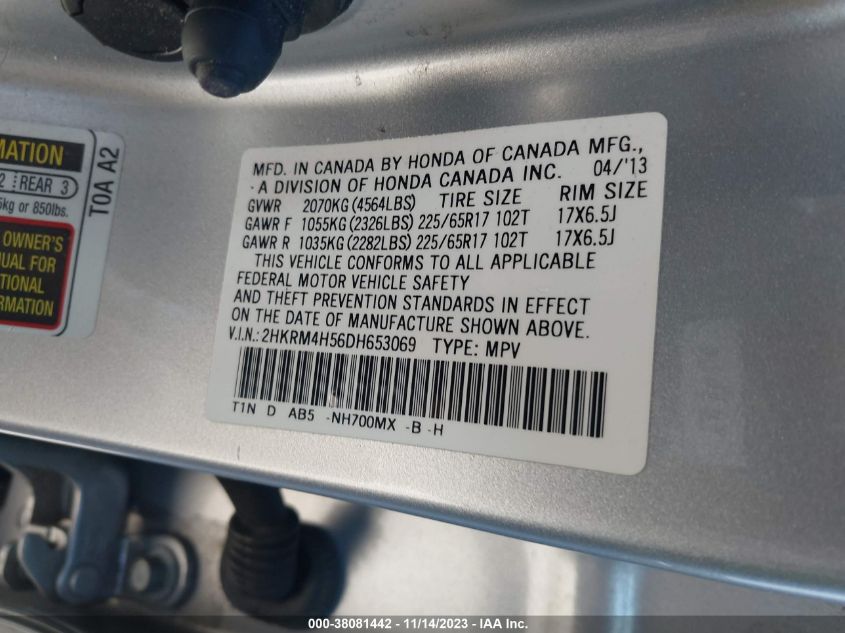 2013 Honda Cr-V Ex VIN: 2HKRM4H56DH653069 Lot: 38081442