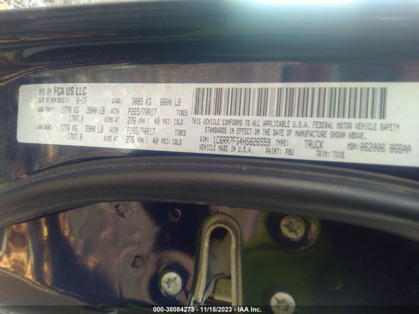 2017 Ram 1500 Tradesman 4X4 6'4" Box VIN: 1C6RR7FG4HS826559 Lot: 38084273