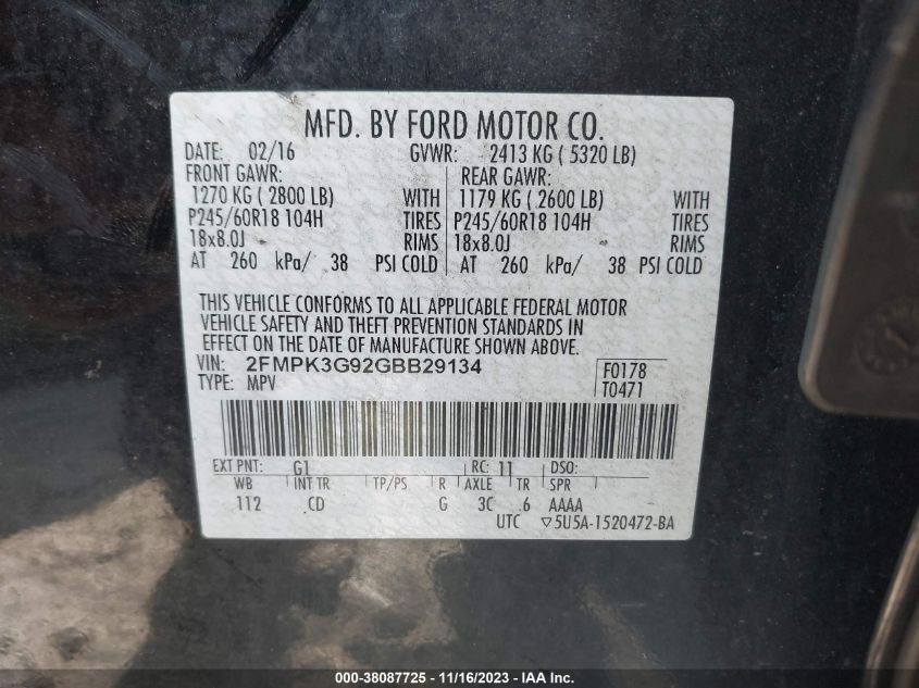 2FMPK3G92GBB29134 2016 Ford Edge Se