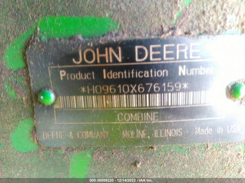 1998 John Deere 9610 VIN: 676159 Lot: 38089220