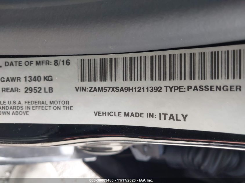 ZAM57XSA9H1211392 2017 Maserati Ghibli