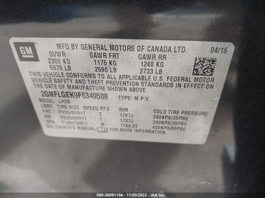 2GNFLGEK9F6349508 2015 Chevrolet Equinox 2Lt