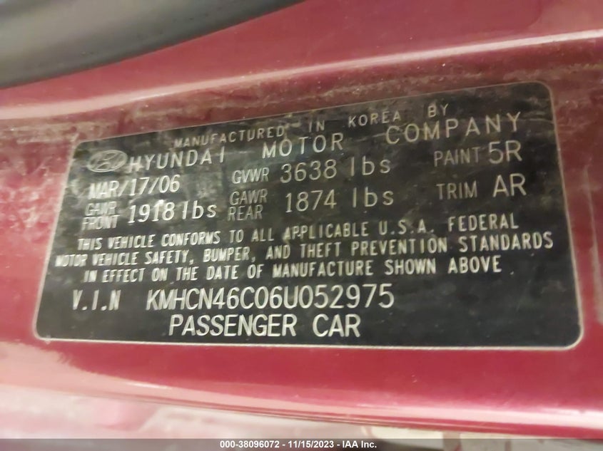 2006 Hyundai Accent Gls VIN: KMHCN46C06U052975 Lot: 38096072