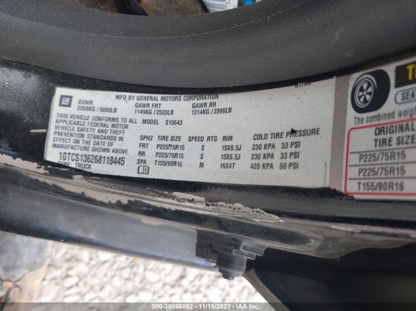 2006 GMC Canyon Sle2/Slt VIN: 1GTCS136268118445 Lot: 38096082