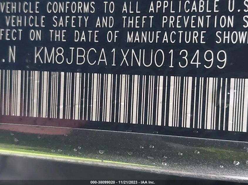 2022 Hyundai Tucson Hybrid Blue VIN: KM8JBCA1XNU013499 Lot: 38099020