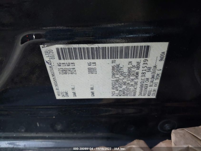 1N4AA6BV1LC381539 2020 Nissan Maxima S Xtronic Cvt