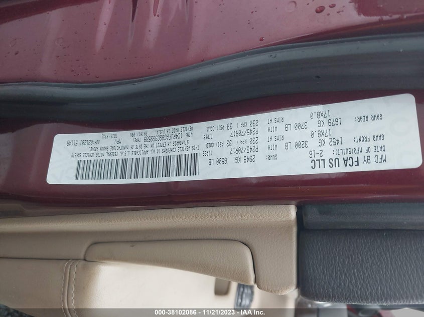 2016 Jeep Grand Cherokee Laredo VIN: 1C4RJFAG8GC359589 Lot: 38102086