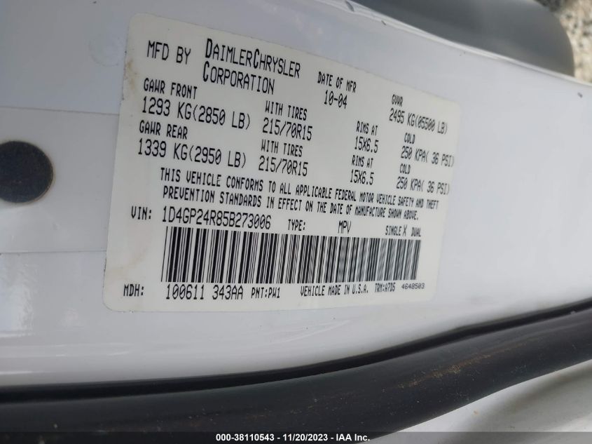 2T2HZMAA3NC236142 2005 Dodge Grand Caravan Se