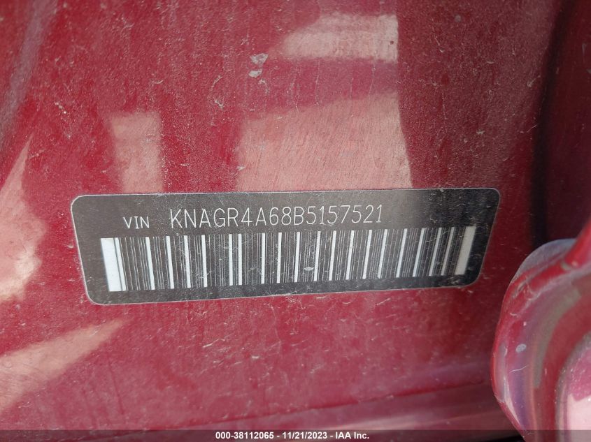 2011 Kia Optima Sx VIN: KNAGR4A68B5157521 Lot: 38112065