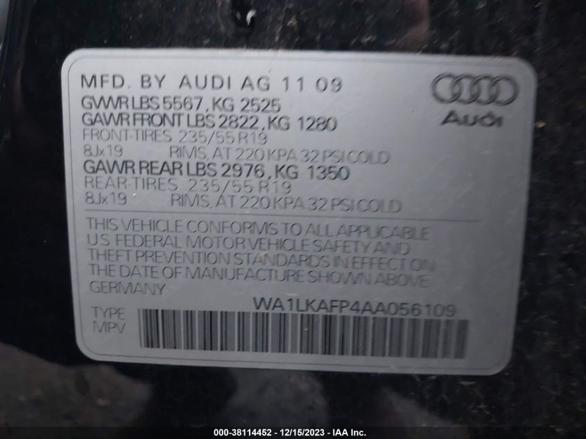 WA1LKAFP4AA056109 2010 Audi Q5 3.2 Premium