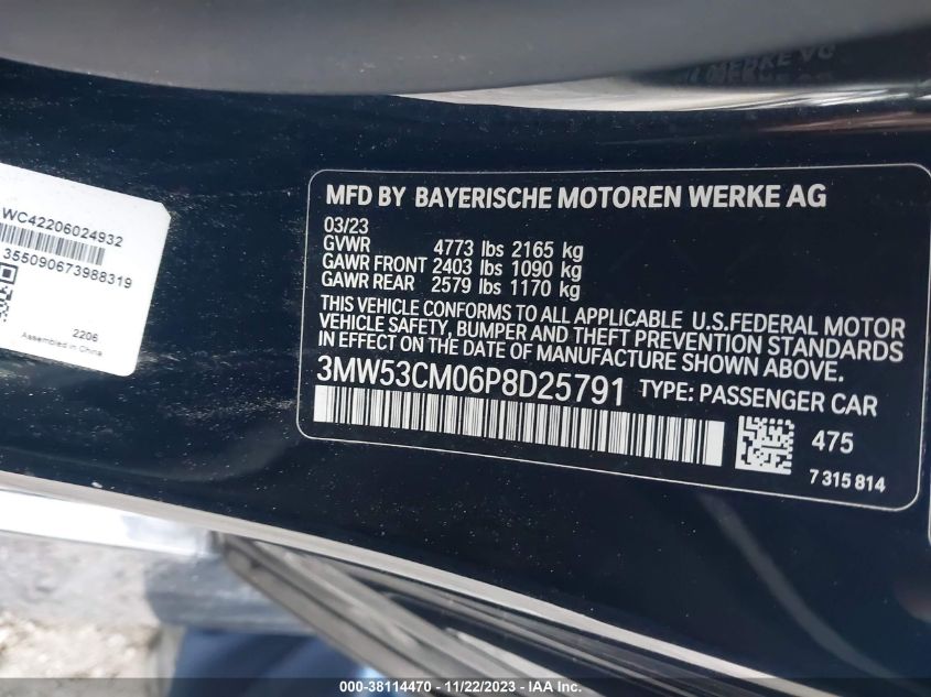 2023 BMW M240I xDrive VIN: 3MW53CM06P8D25791 Lot: 38114470