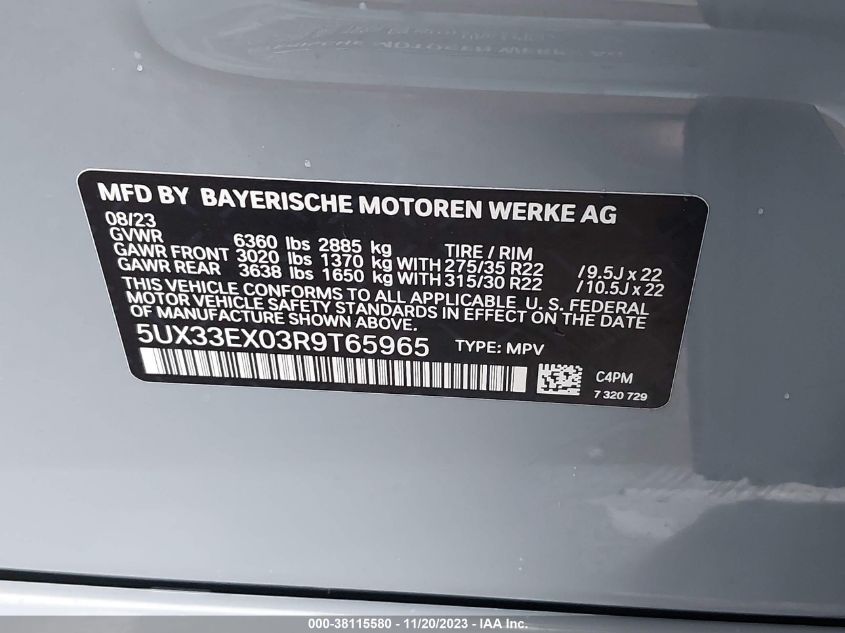 VIN 5UX33EX03R9T65965 2024 BMW X6, Xdrive40I no.9