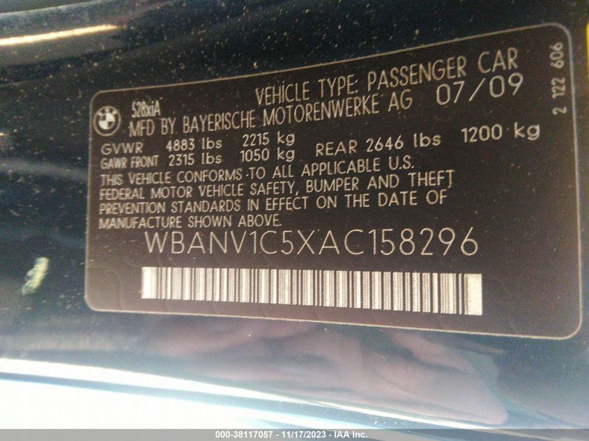 WBANV1C5XAC158296 2010 BMW 528I xDrive