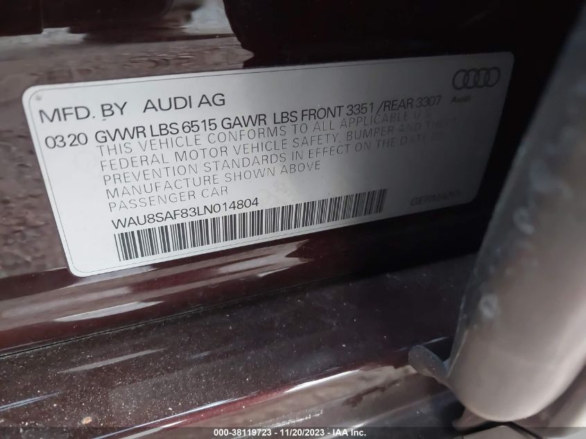 WAU8SAF83LN014804 2020 Audi S8 Tfsi Quattro Tiptronic