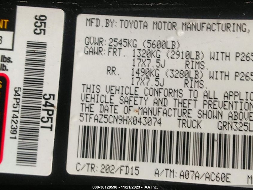 5TFAZ5CN9HX043074 2017 Toyota Tacoma Trd Sport