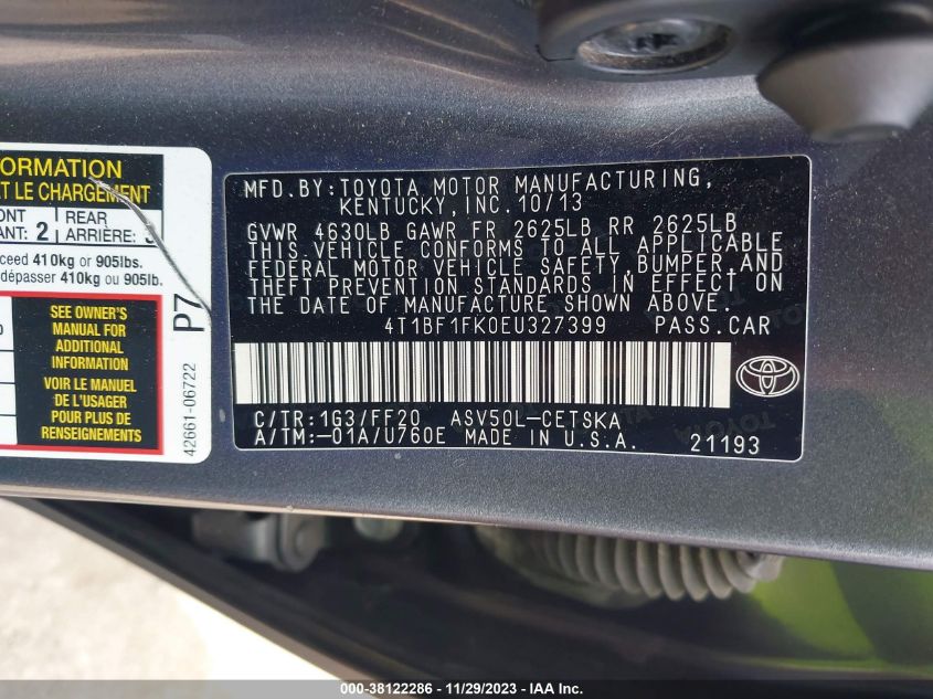 4T1BF1FK0EU327399 2014 Toyota Camry Se