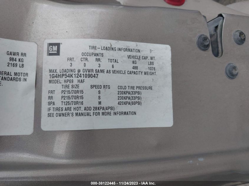 2002 Buick Lesabre VIN: 4109047 Lot: 38122445