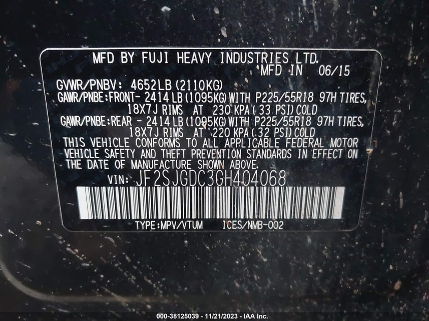 2016 Subaru Forester 2.0Xt Premium VIN: JF2SJGDC3GH404068 Lot: 38125039