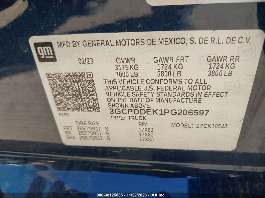 3GCPDDEK1PG206597 2023 Chevrolet Silverado 1500 4Wd Standard Bed Lt