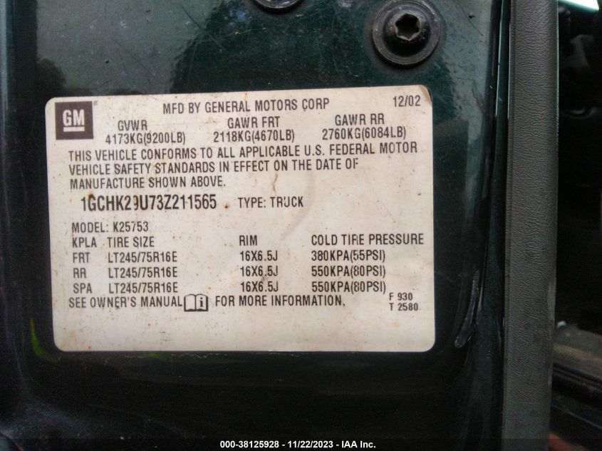 1GCHK29U73Z211565 2003 Chevrolet Silverado 2500Hd Ls
