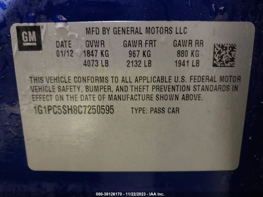 1G1PC5SH8C7250595 2012 Chevrolet Cruze Ls