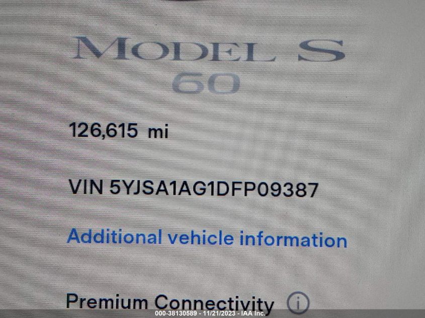 2013 Tesla Model S VIN: 5YJSA1AG1DFP09387 Lot: 38130589