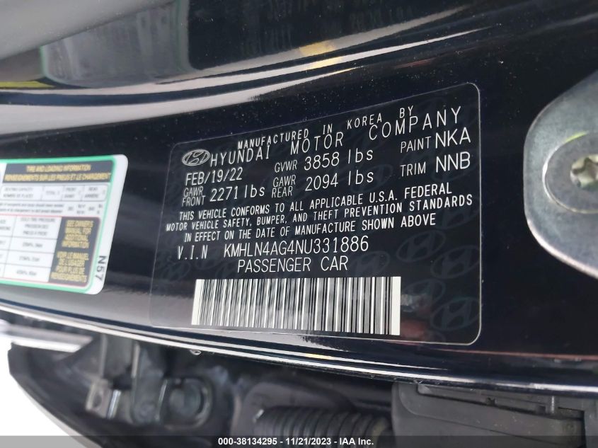 2022 Hyundai Elantra Sel VIN: KMHLN4AG4NU331886 Lot: 38134295