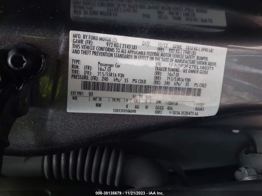 1FADP3F27EL180371 2014 Ford Focus Se