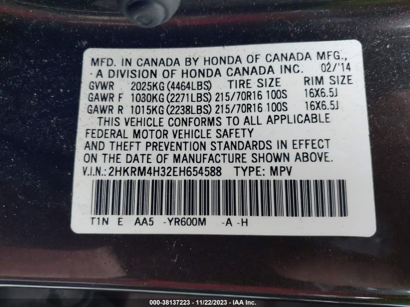 2HKRM4H32EH654588 2014 Honda Cr-V Lx