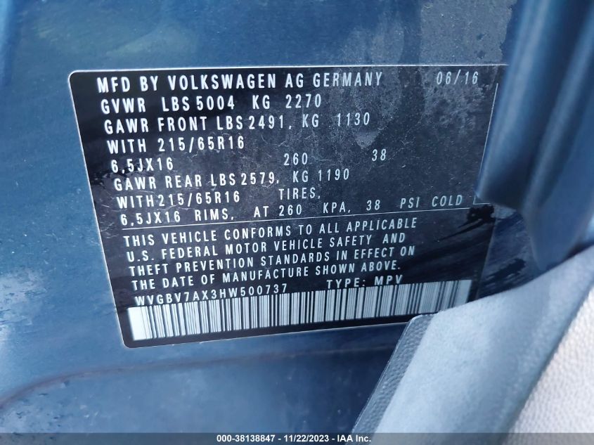 WVGBV7AX3HW500737 2017 Volkswagen Tiguan 2.0T S