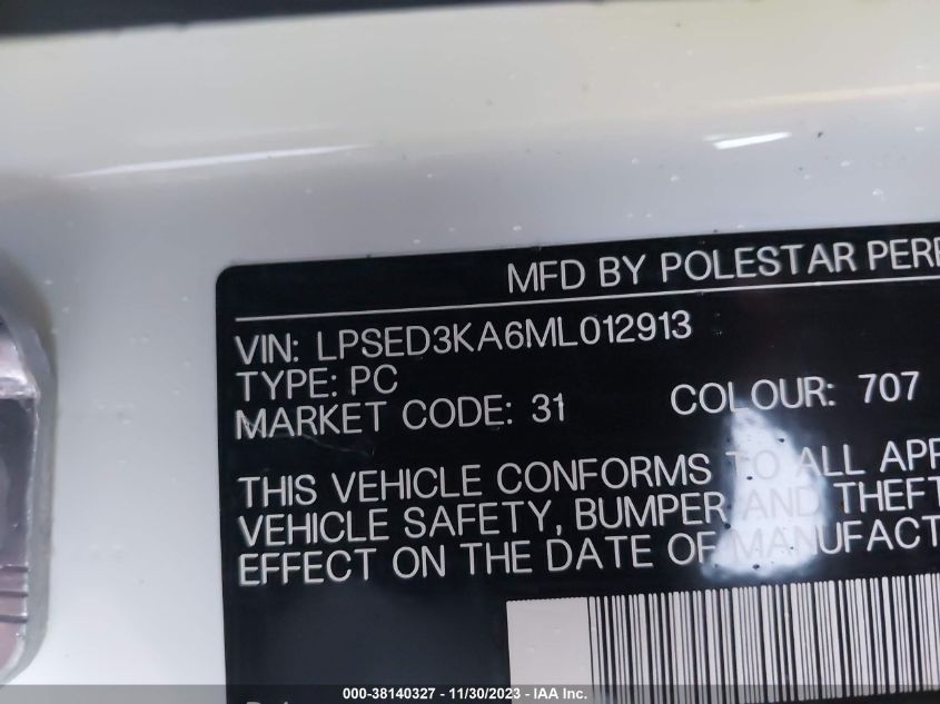 LPSED3KA6ML012913 2021 Polestar 2 Launch Edition