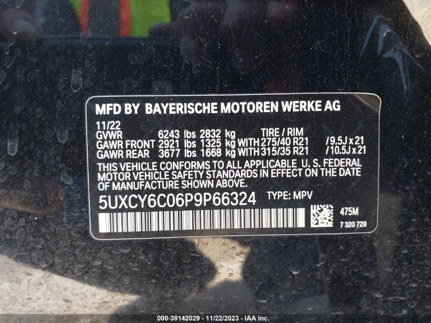 VIN 5UXCY6C06P9P66324 2023 BMW X6, Xdrive40I no.9