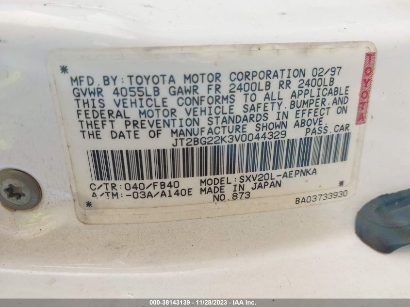 JT2BG22K3V0044329 1997 Toyota Camry Le