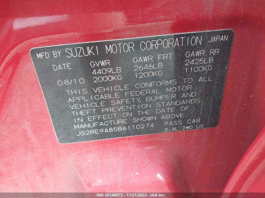 2011 Suzuki Kizashi Sport Sls VIN: JS2RE9A85B6110274 Lot: 38148072