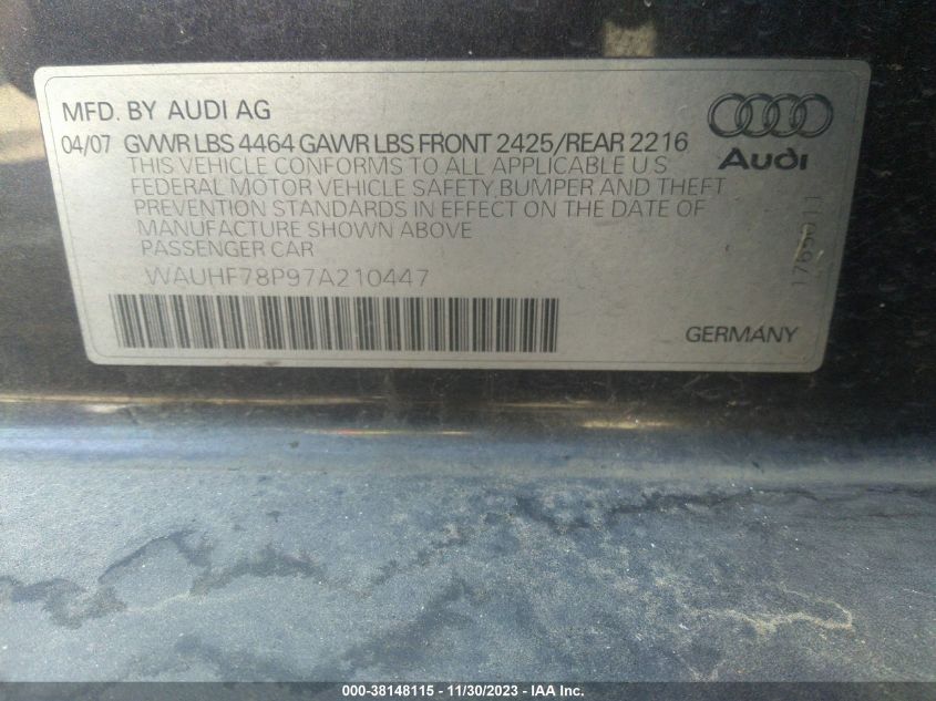 WAUHF78P97A210447 2007 Audi A3 2.0T